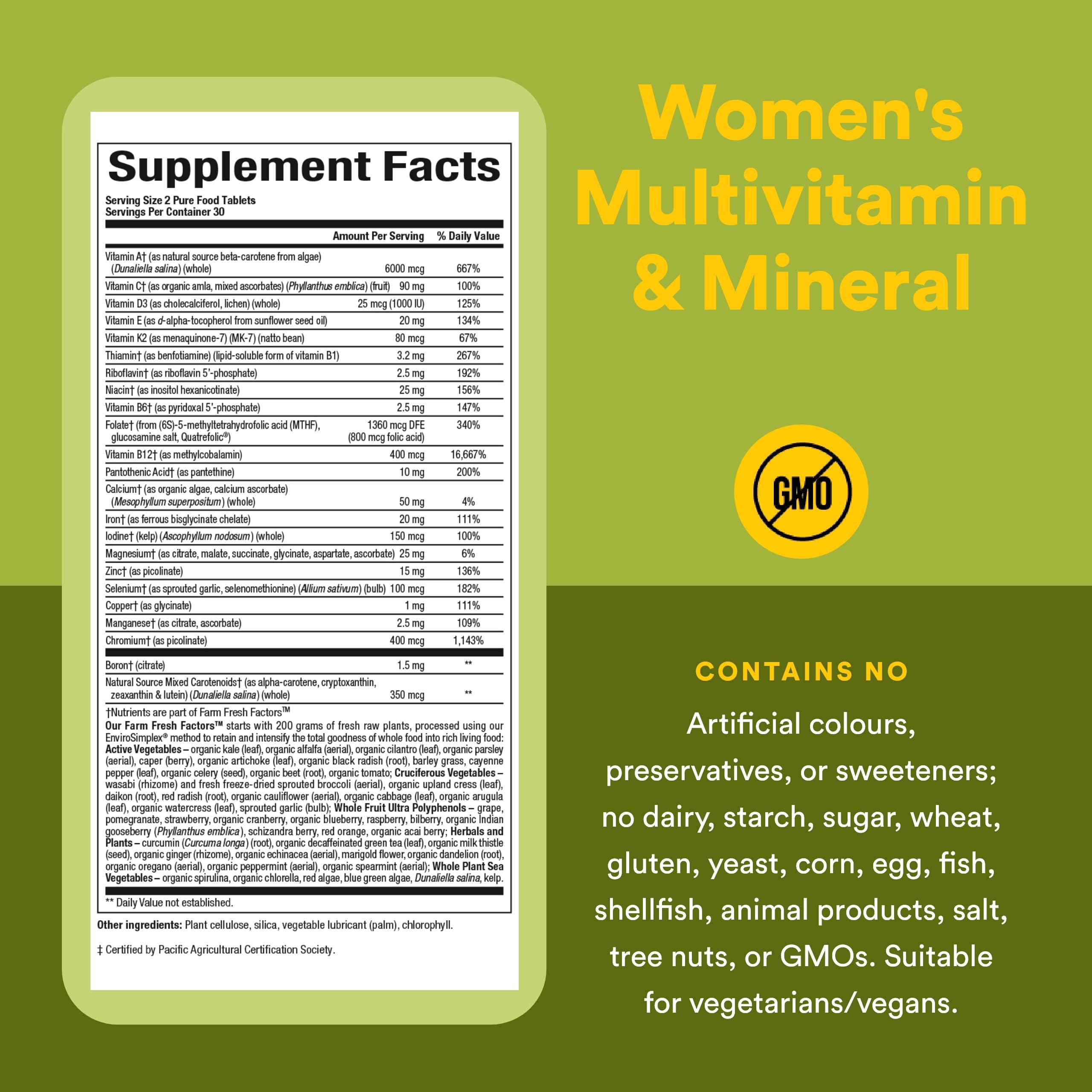 Natural Factors Whole Earth & Sea Women's Multivitamin packaging on a wooden table