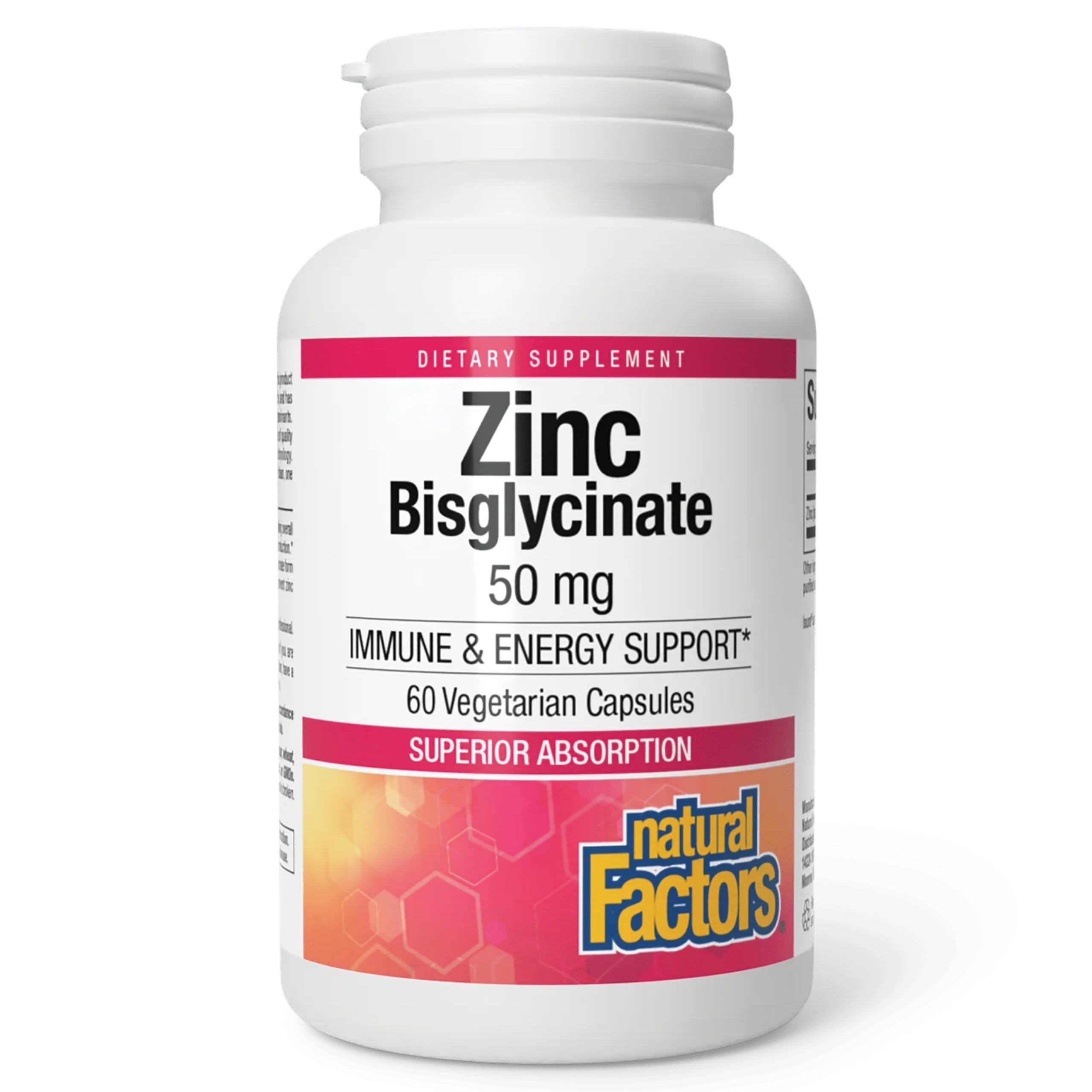 Natural Factors Zinc Bisglycinate 50 mg capsules front view