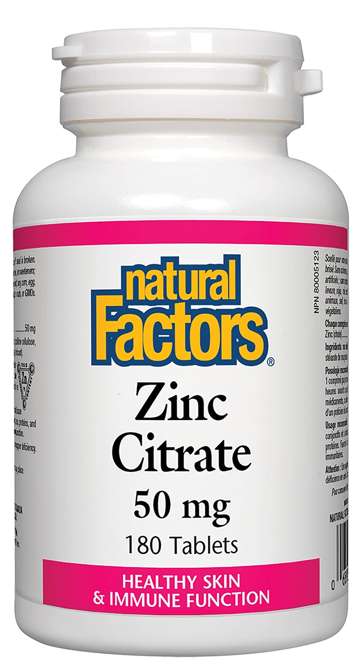 Natural Factors Zinc Citrate 180 Tablets front view