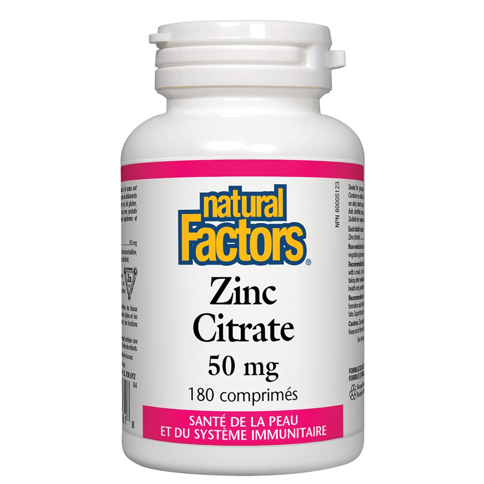 Natural Factors Zinc Citrate 180 Tablets packaging
