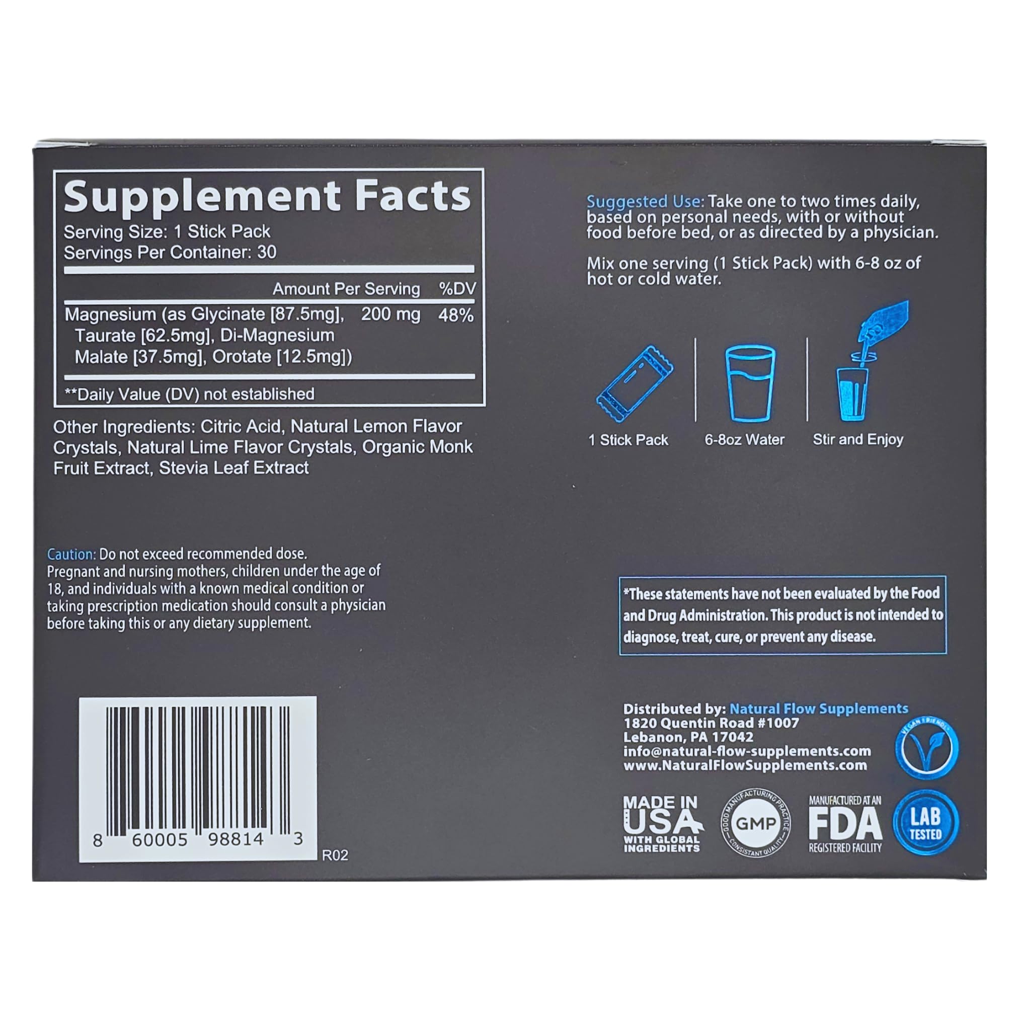 Natural Flow Magnesium Drink Mix stick pack on a kitchen counter