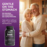 Natural Flow Supplements 2X Iron Complex 59g capsules on a wooden table