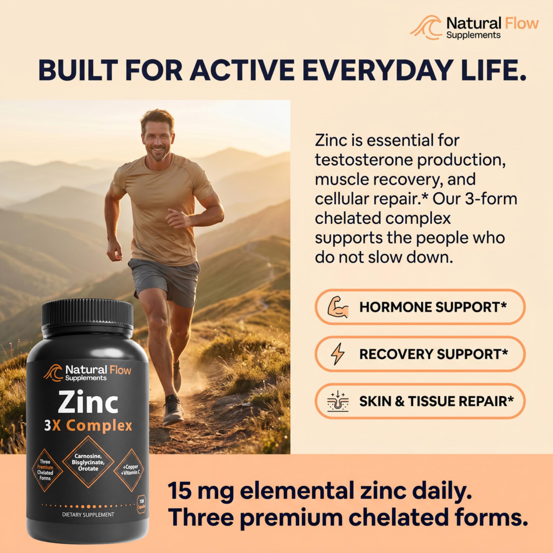 Natural Flow Supplements 3X Zinc Complex capsules in hand