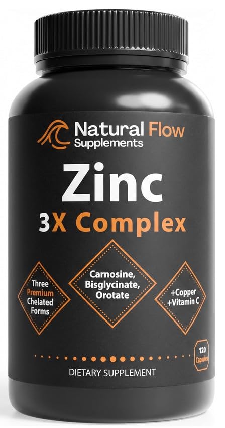 Natural Flow Supplements 3X Zinc Complex front view of bottle