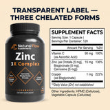 Natural Flow Supplements 3X Zinc Complex side view showing capsule details