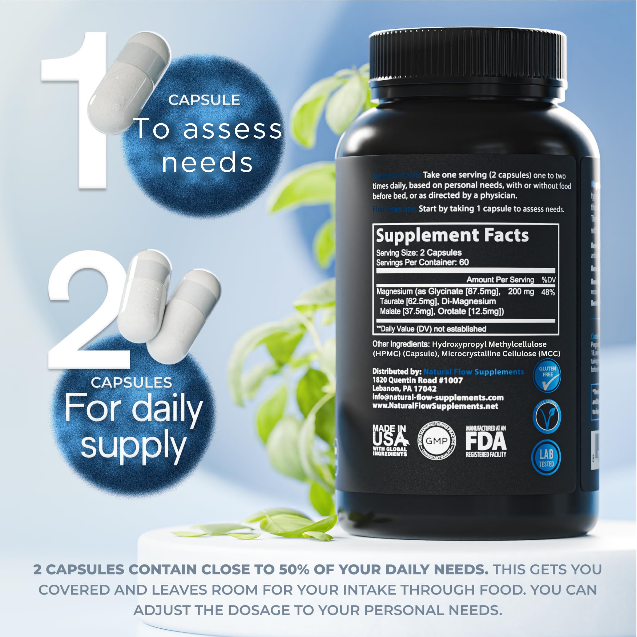 Natural Flow Supplements Magnesium 200mg capsules bottle with label