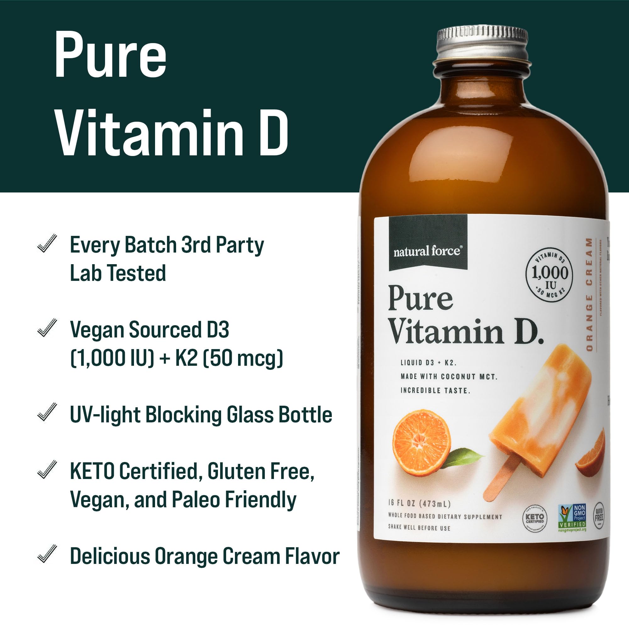 Natural Force Liquid Vitamin D3 + K2 1000 IU 50 MCG packaging