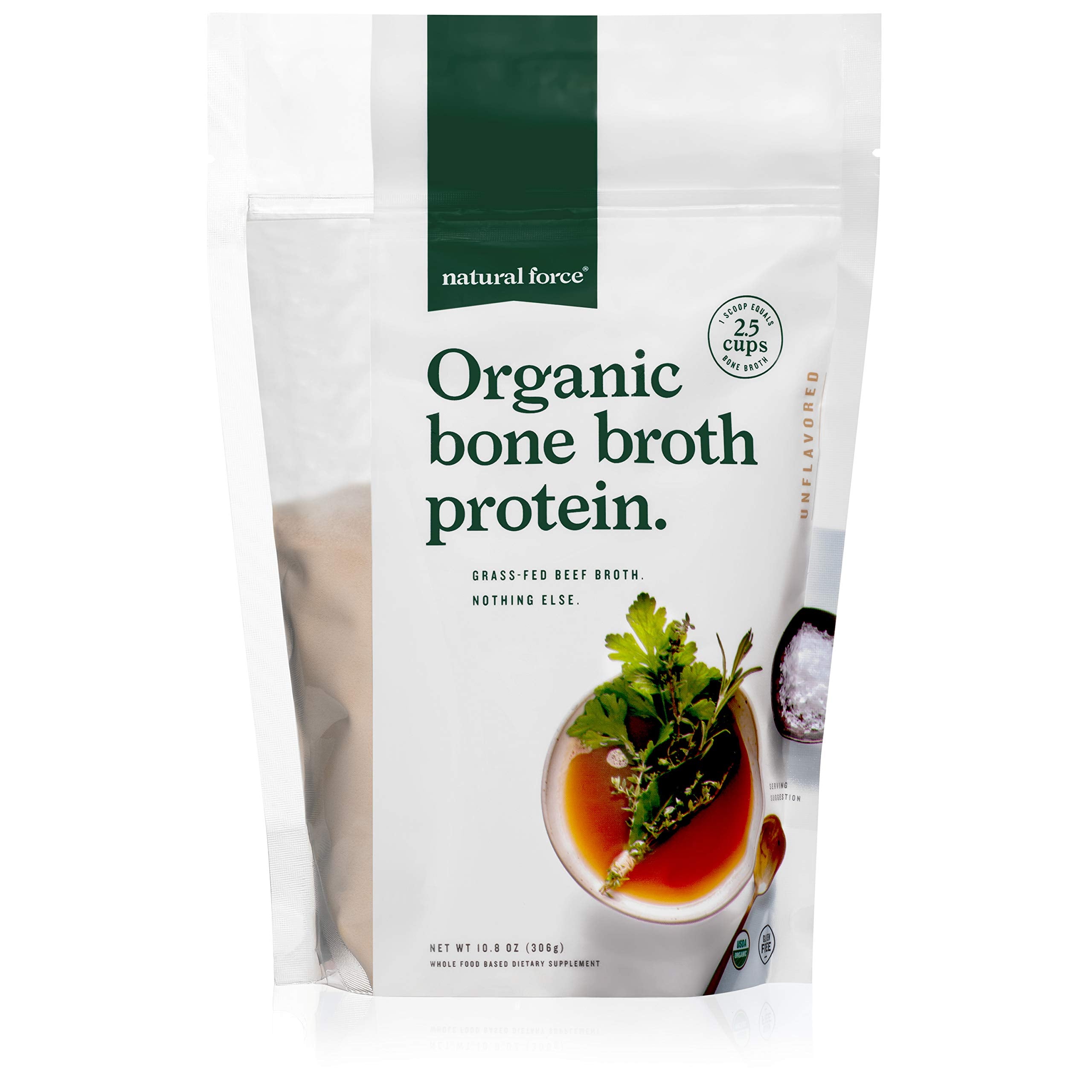 Natural Force Organic Bone Broth Protein Powder 315g front view