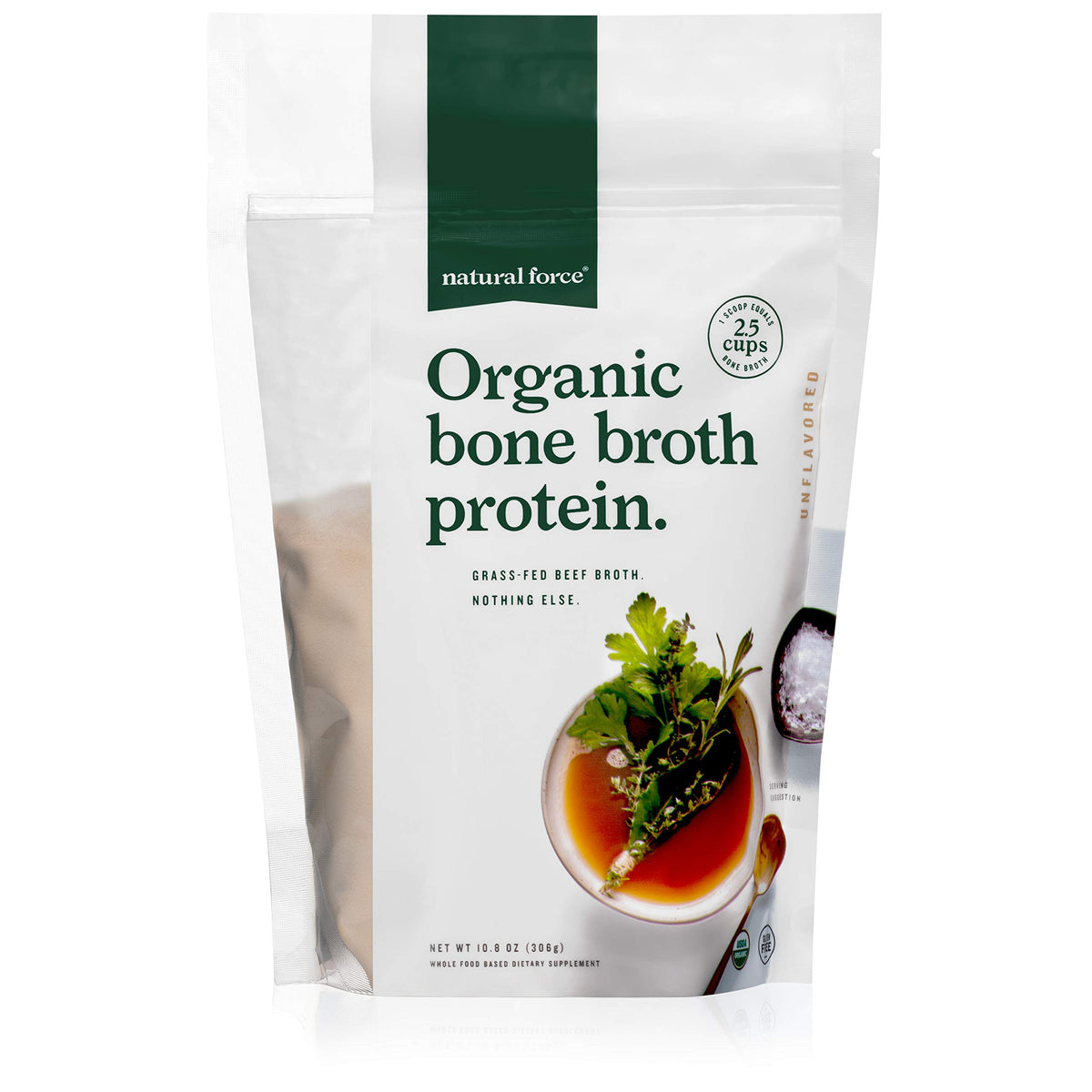 Natural Force Organic Bone Broth Protein Powder 315g front view