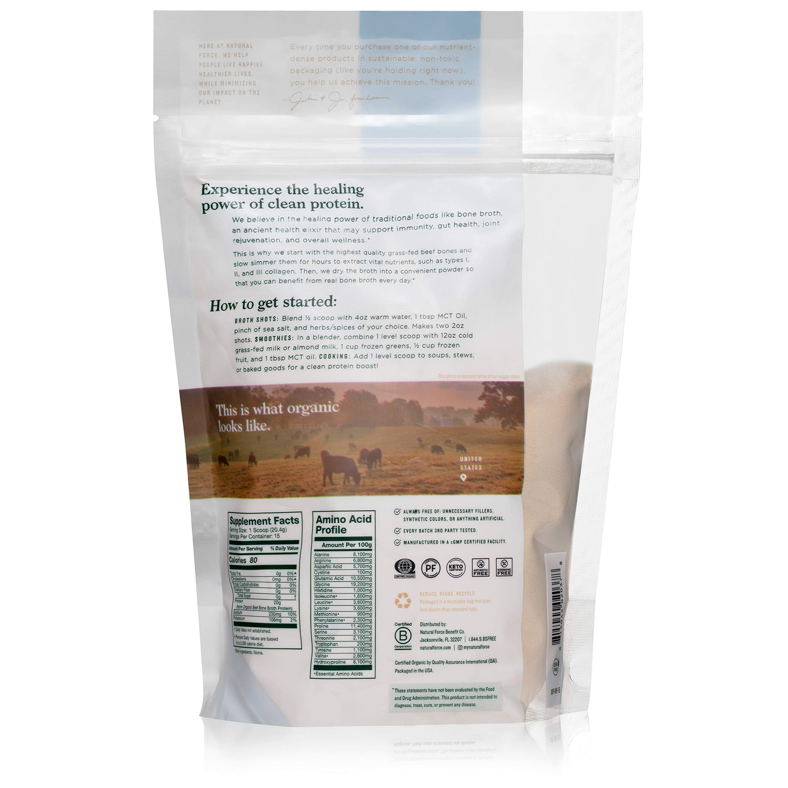 Natural Force Organic Bone Broth Protein Powder 315g packaging