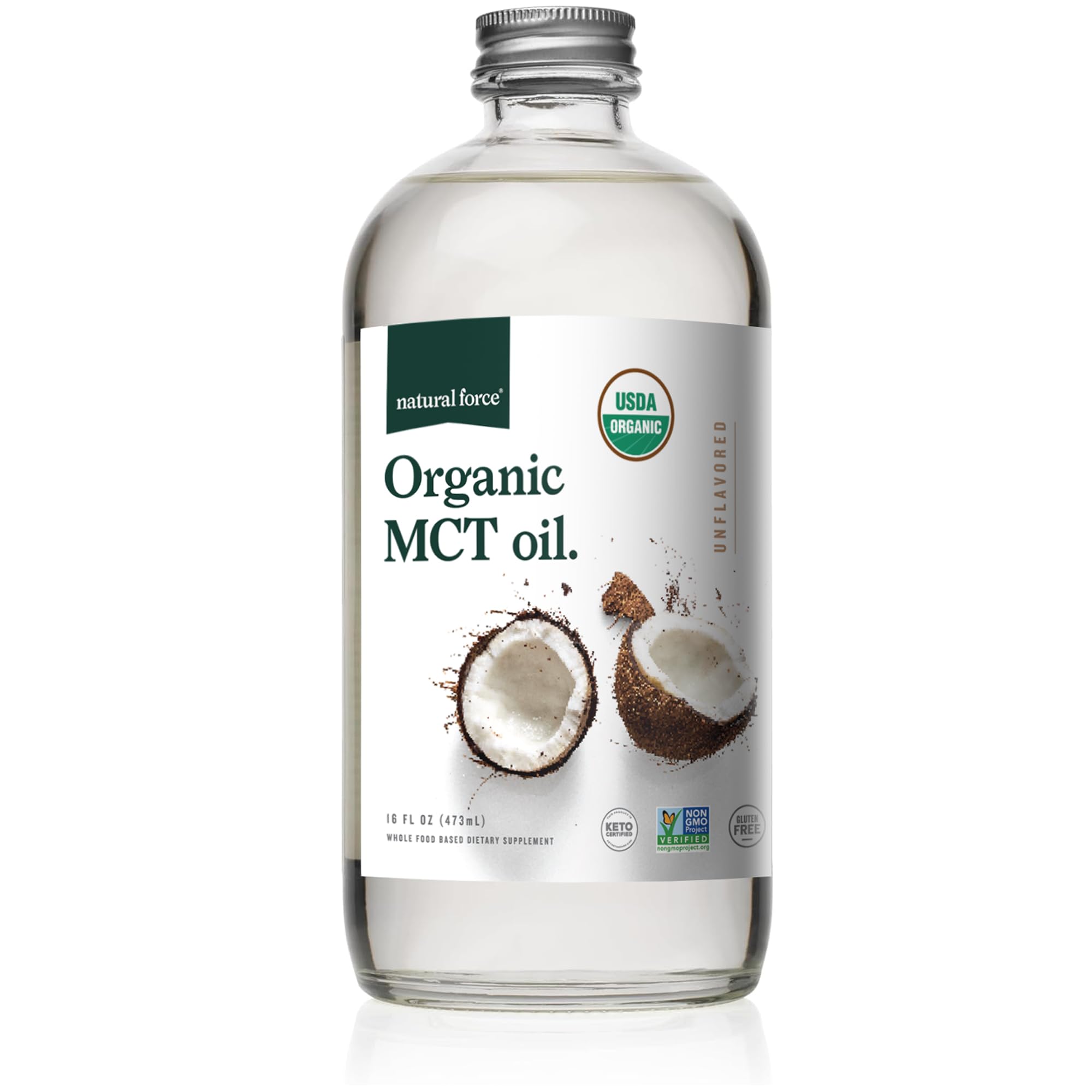 Natural Force Organic MCT Oil 454g front view in glass bottle