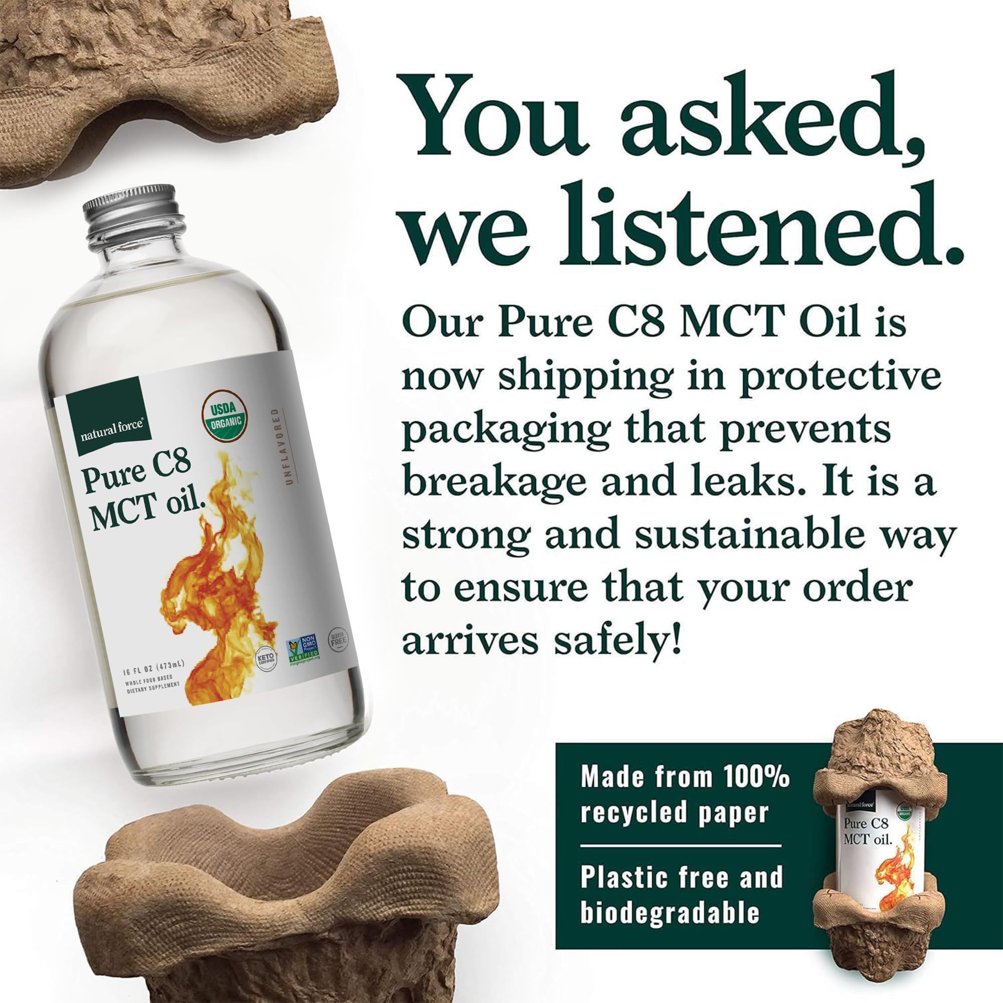 Natural Force Pure C8 MCT Oil 454g back view with label details