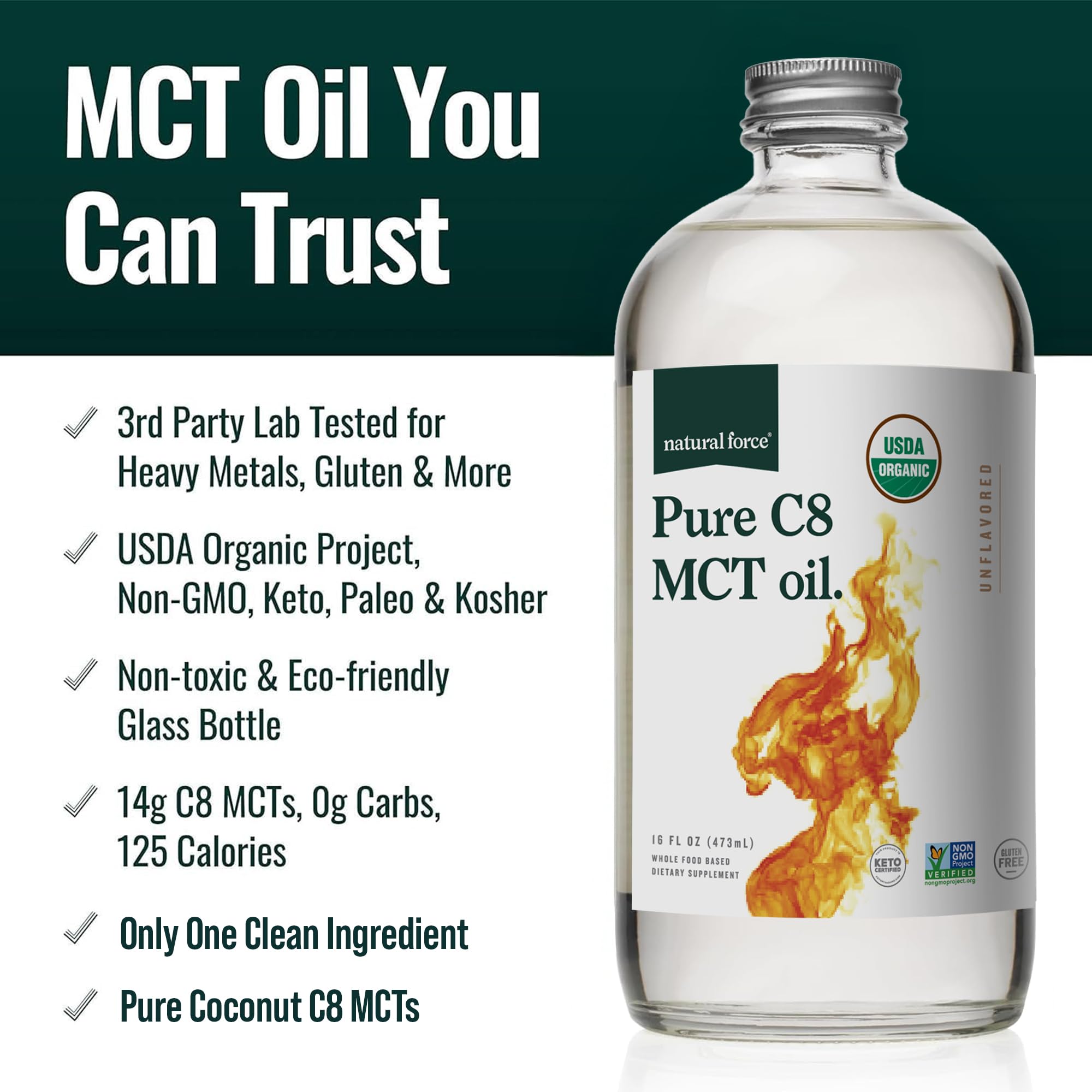Natural Force Pure C8 MCT Oil 454g close-up of the cap