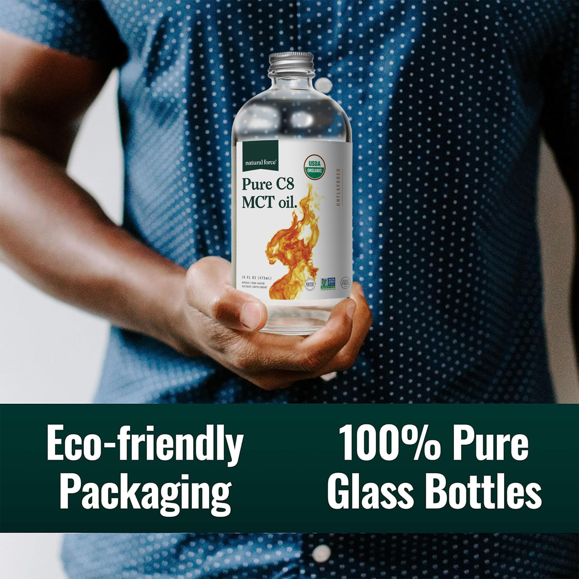 Natural Force Pure C8 MCT Oil 454g eco-friendly packaging details