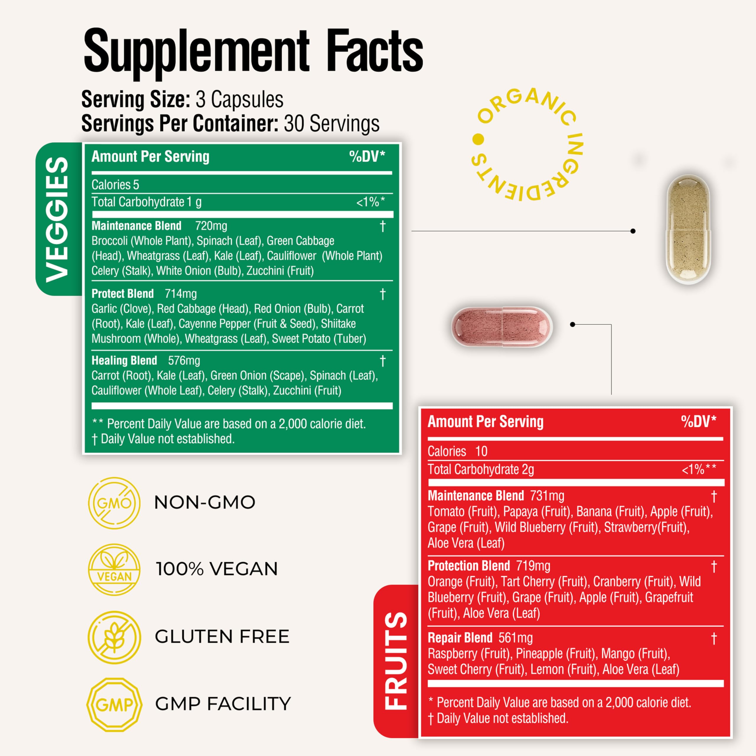 NATURAL GREENS Organic Superfood Capsules with fruits and vegetables