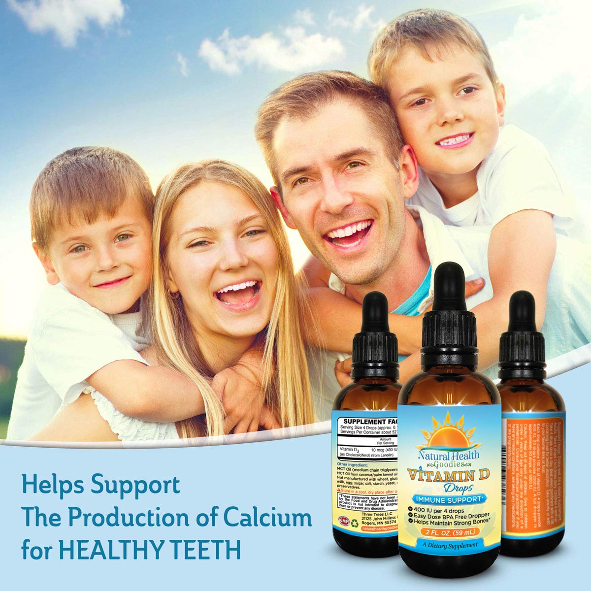 Natural Health Goodies Vitamin D3 Drops 60ml on kitchen counter