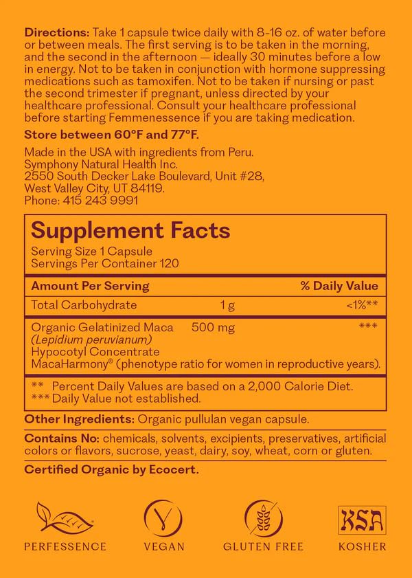 Natural Health International Femmenessence MacaHarmony 132g ingredients list