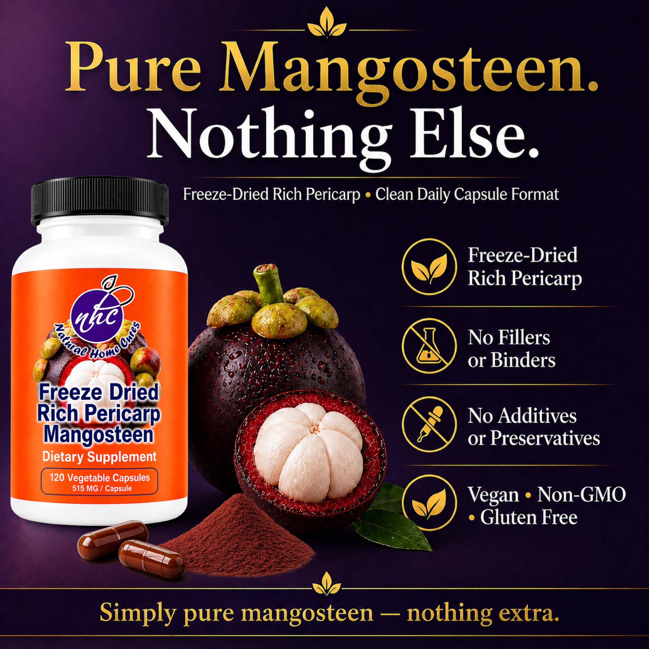 Natural Home Mangosteen Pericarp Capsules side view