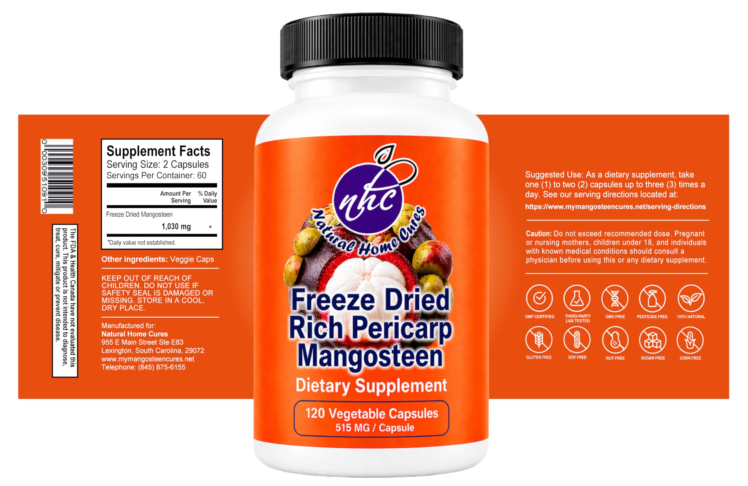 Natural Home Mangosteen Pericarp Capsules with whole mangosteen fruit