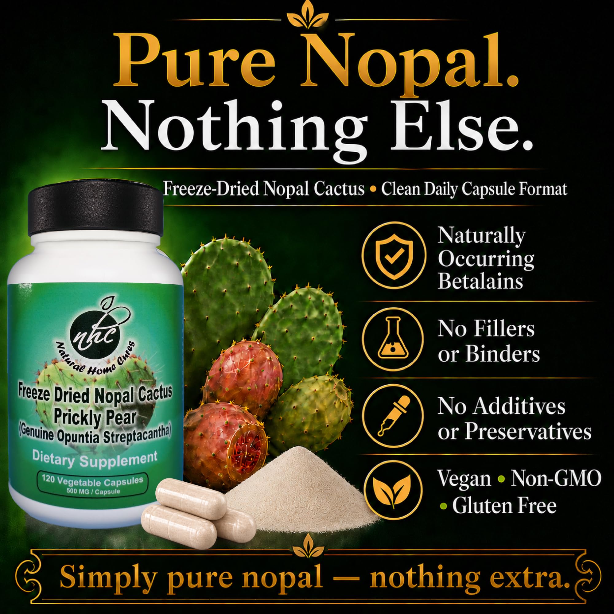 Natural Home Nopal Cactus Capsules bottle side view