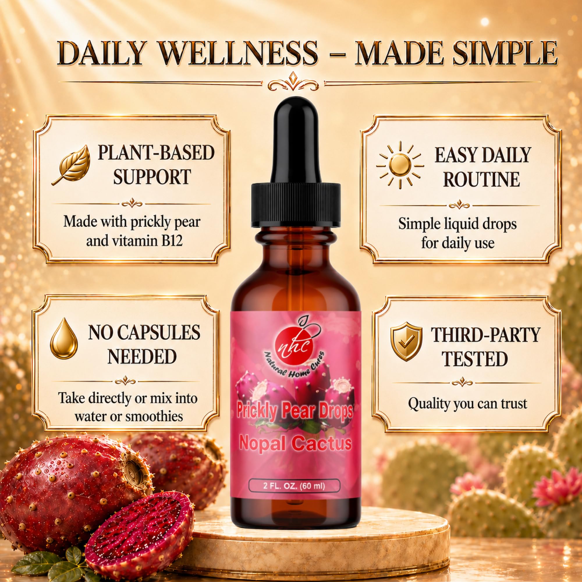Natural Home Prickly Pear Drops dropper and bottle