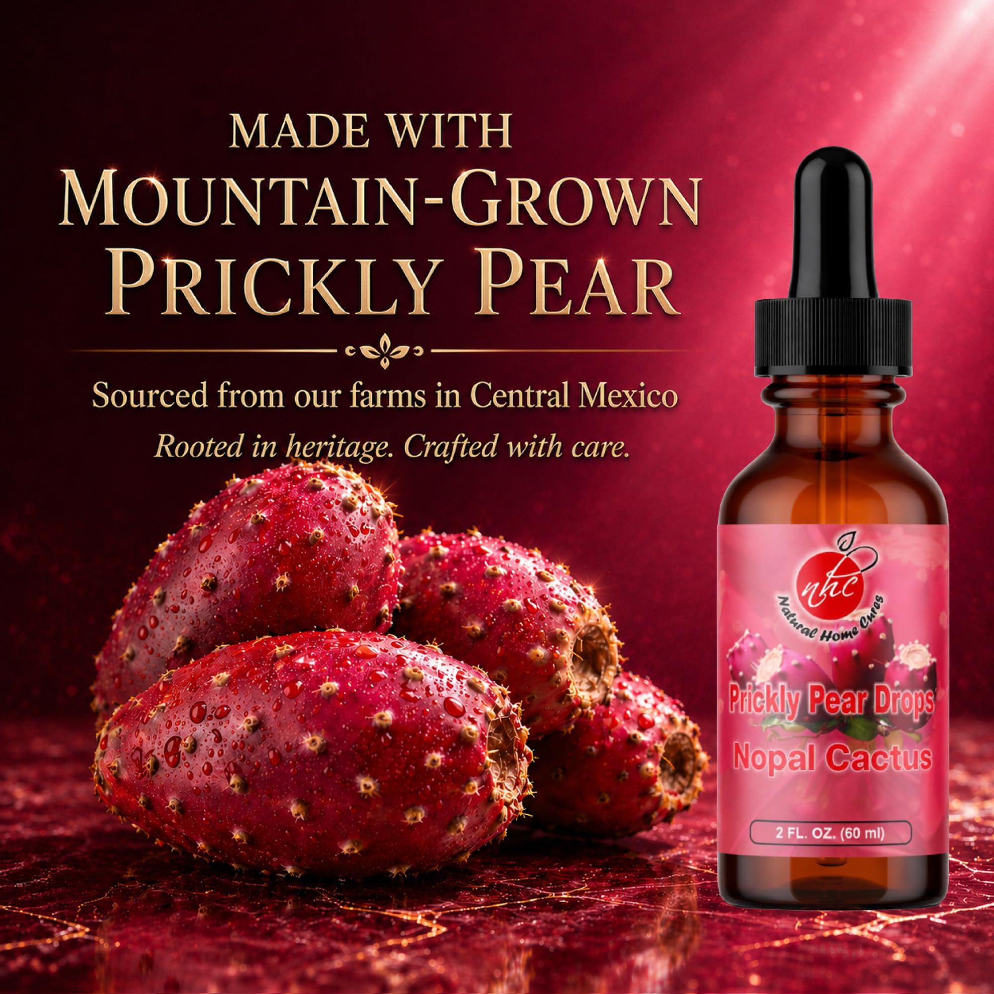 Natural Home Prickly Pear Drops with water and glass
