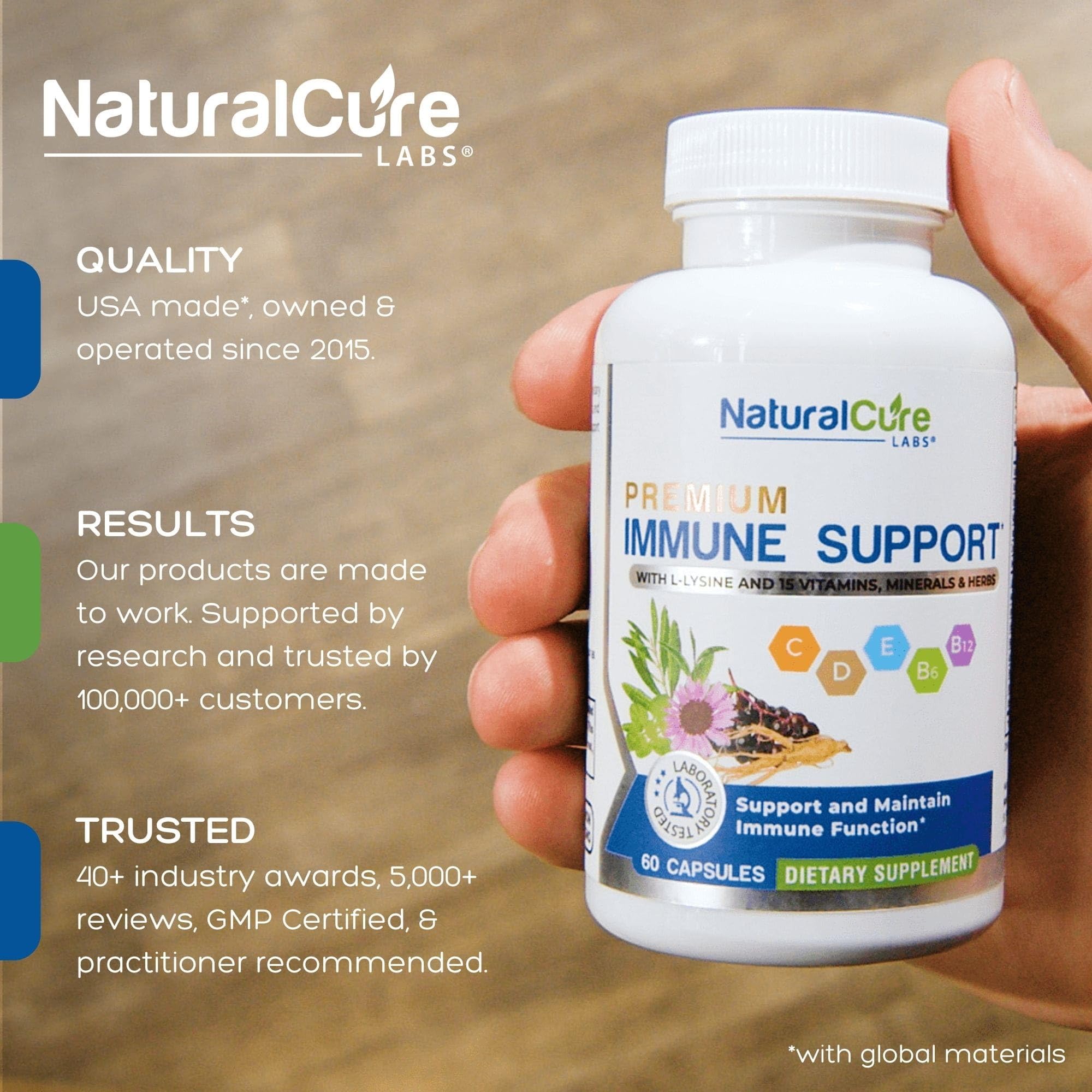 Natural Labs daily wellness Support Capsules back view showing ingredients