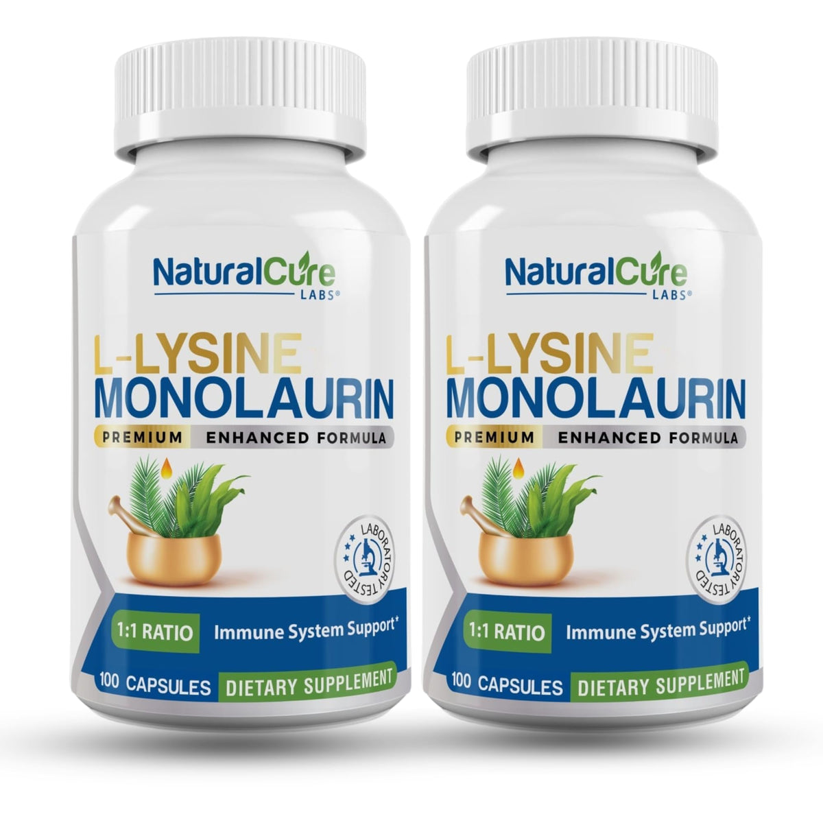 Natural Labs L-Lysine & Monolaurin 600mg capsules front view