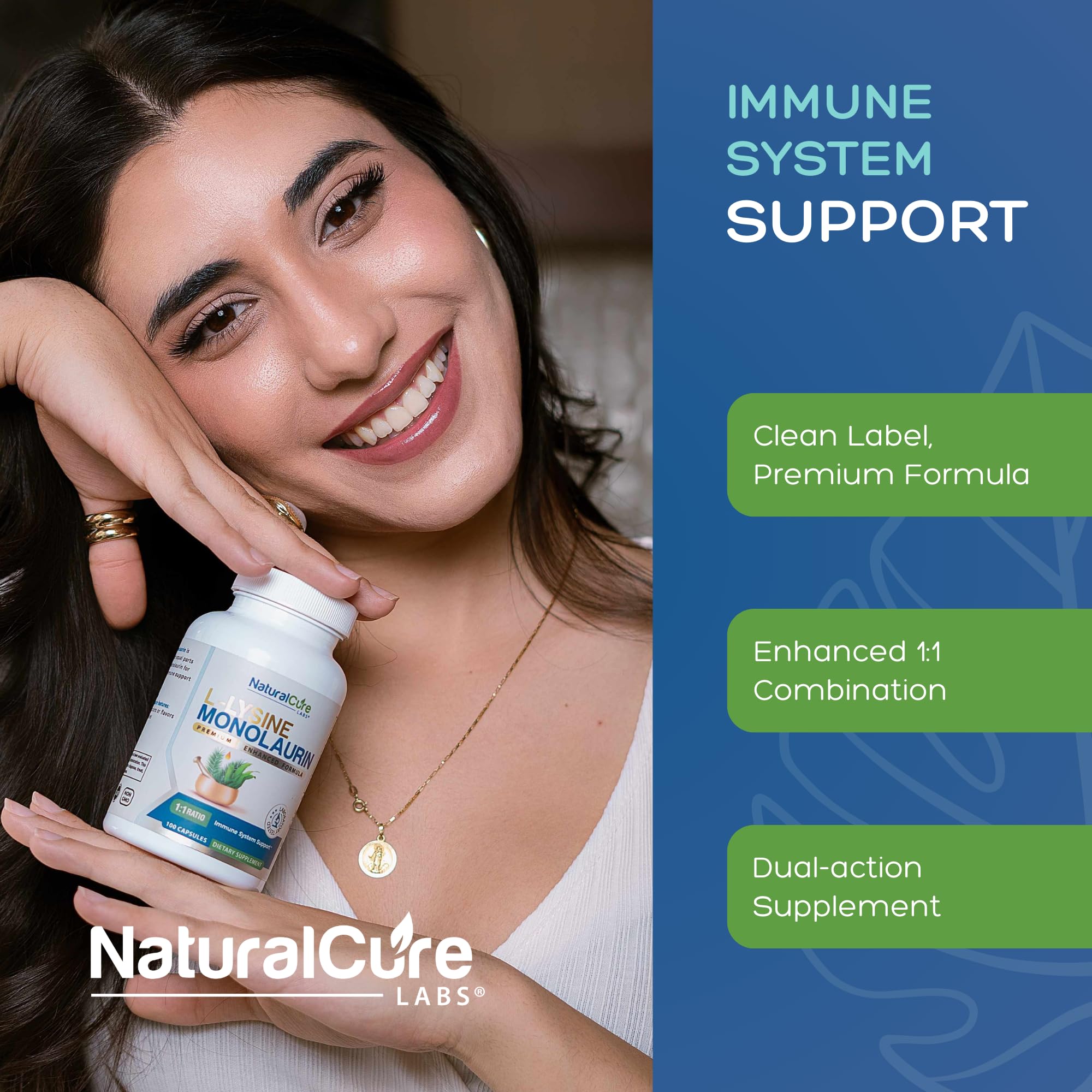 Natural Labs L-Lysine & Monolaurin Capsules 600mg with natural ingredients