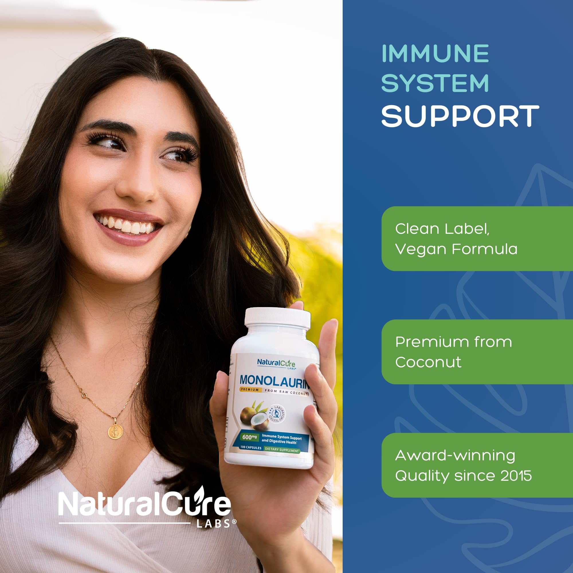 Natural Labs Monolaurin Capsules 600mg with measuring spoon