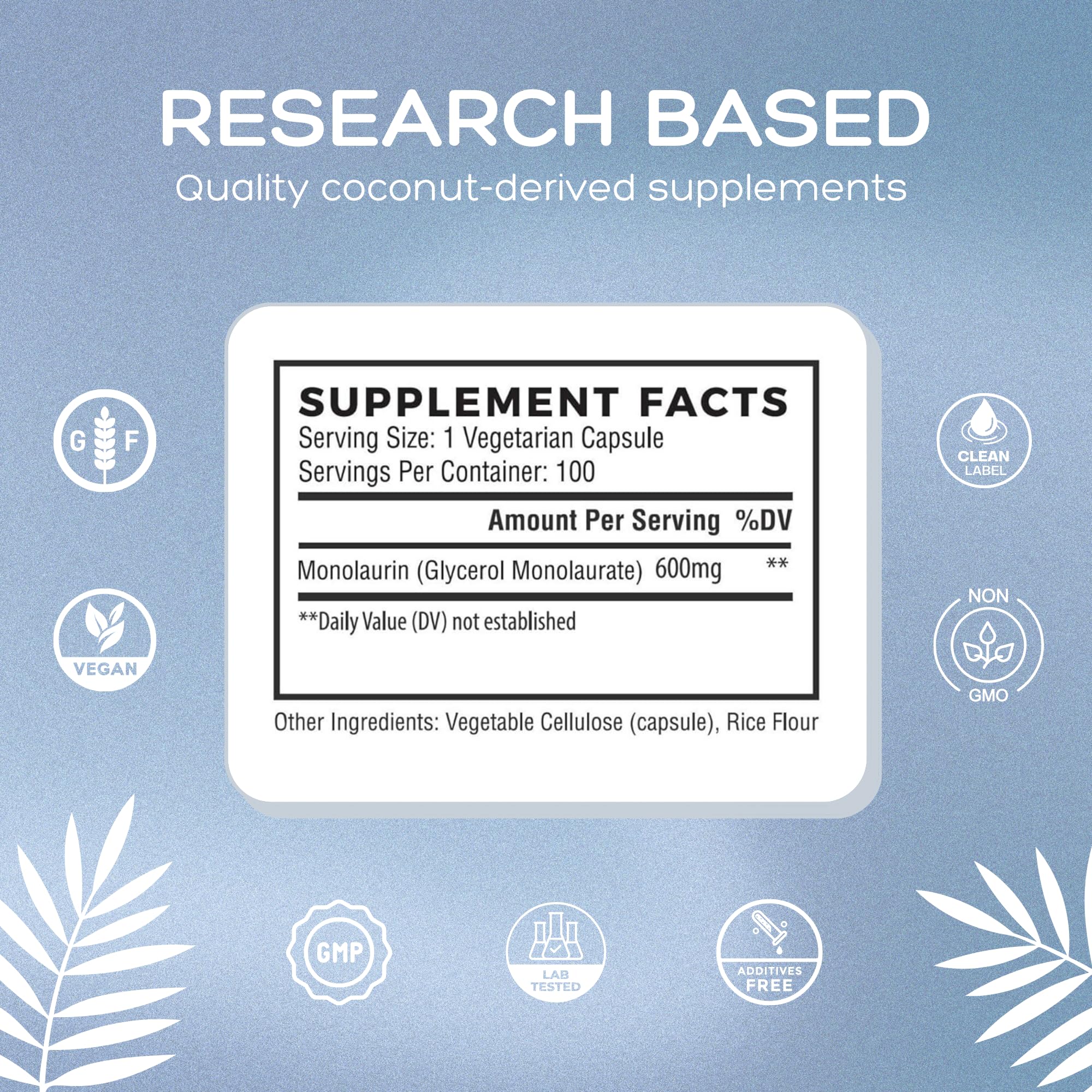 Natural Labs Monolaurin Capsules 600mg with natural ingredients