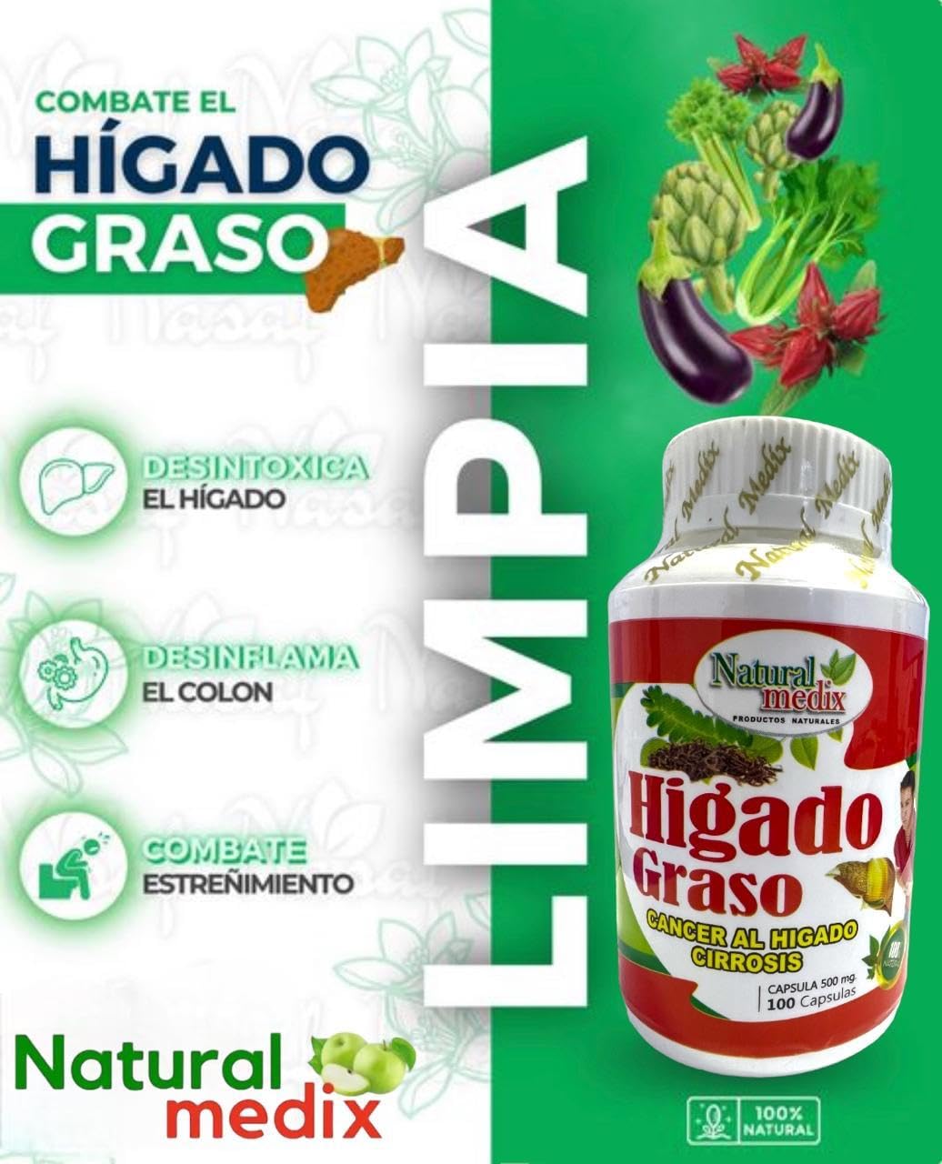 Natural Medix Hígado Graso supplement bottle side view