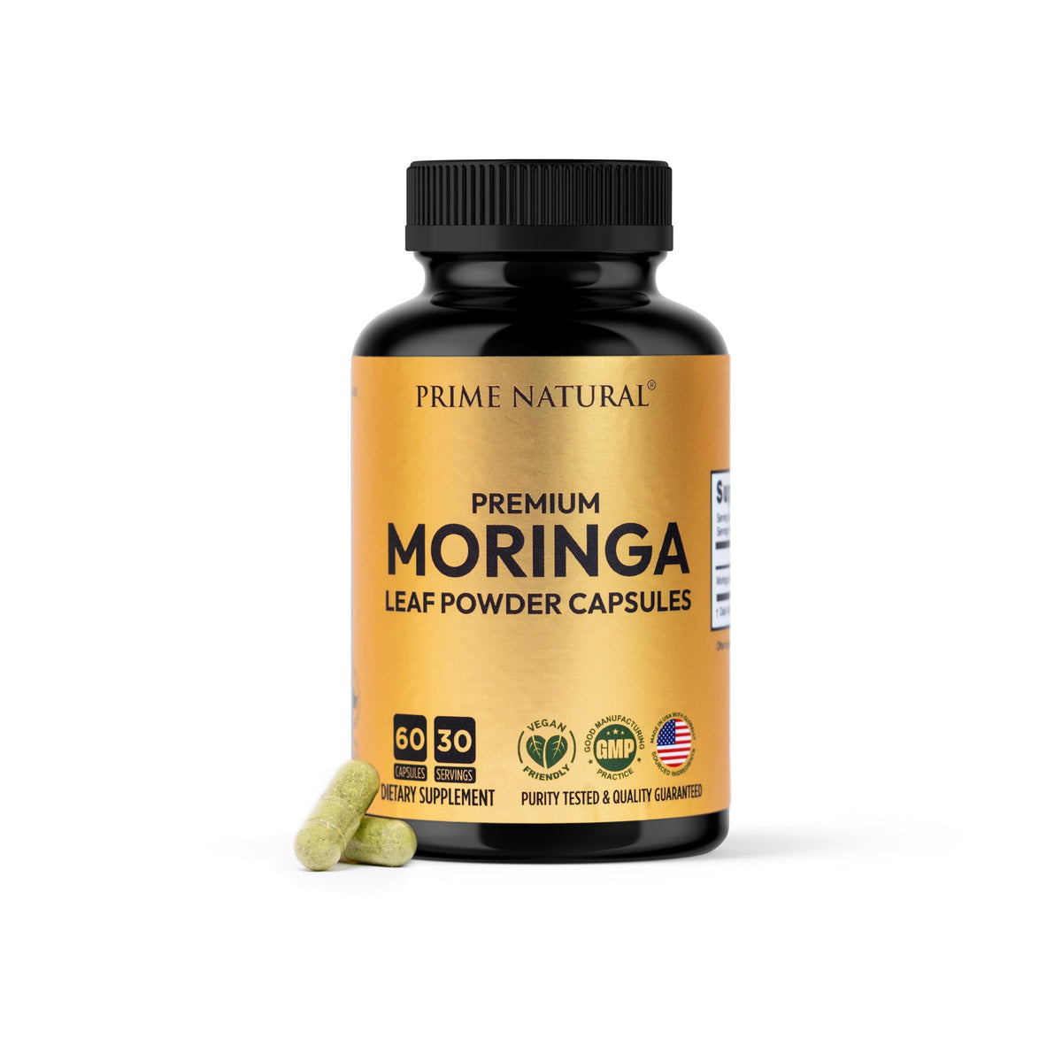 NATURAL Moringa Powder Capsules front view with packaging
