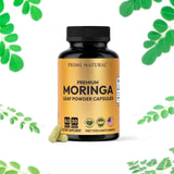 NATURAL Moringa Powder Capsules open bottle showing capsules