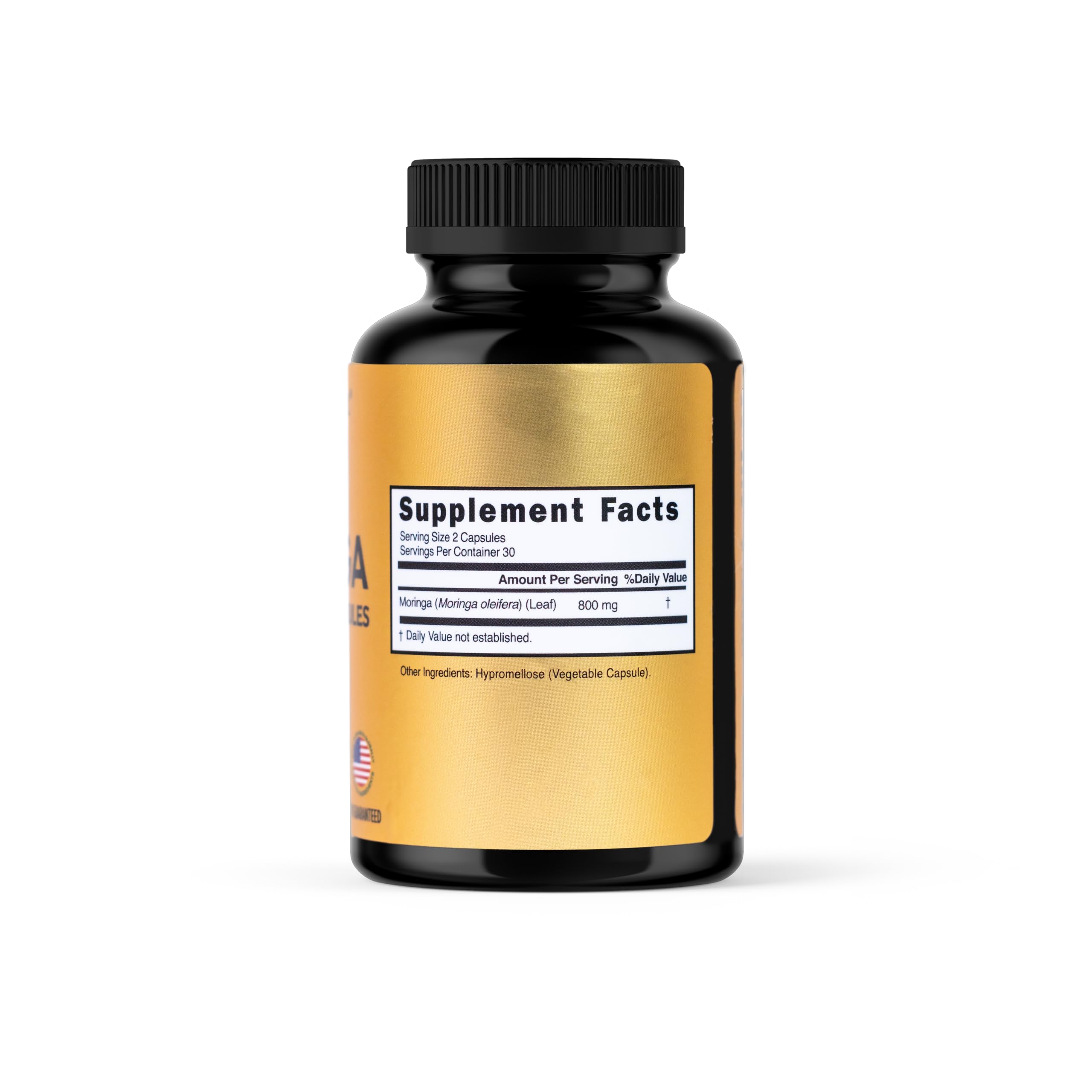 NATURAL Moringa Powder Capsules side view showing capsule size
