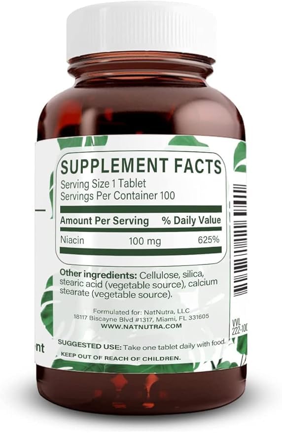 Natural Nutra B3 Niacin 500mg supplement back view of bottle