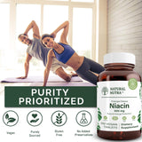 Natural Nutra B3 Niacin 500mg supplement back view with ingredient list