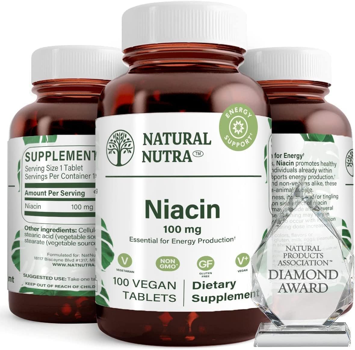 Natural Nutra B3 Niacin 500mg supplement front view of bottle