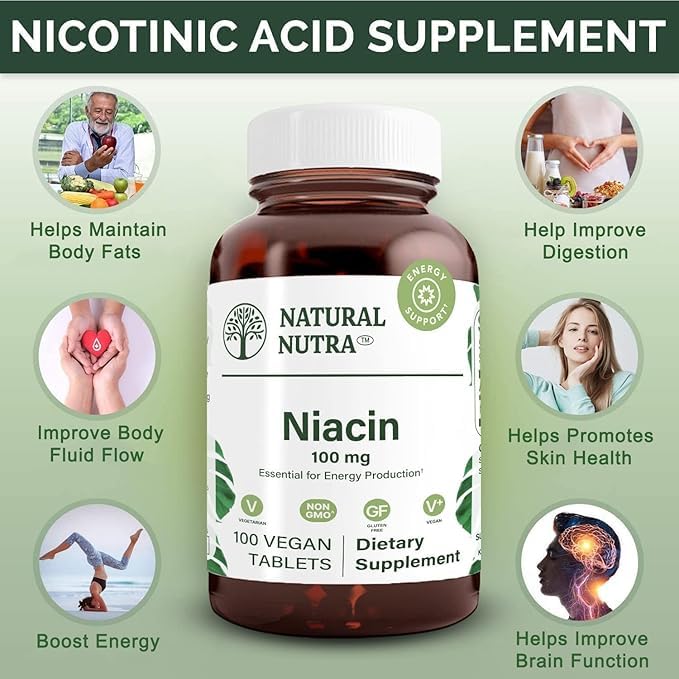 Natural Nutra B3 Niacin 500mg supplement side view of bottle