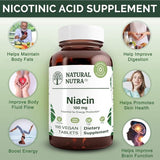 Natural Nutra B3 Niacin 500mg supplement side view of bottle