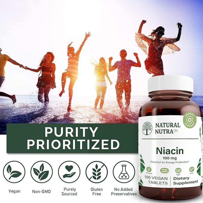Natural Nutra B3 Niacin 500mg supplement tablets close-up