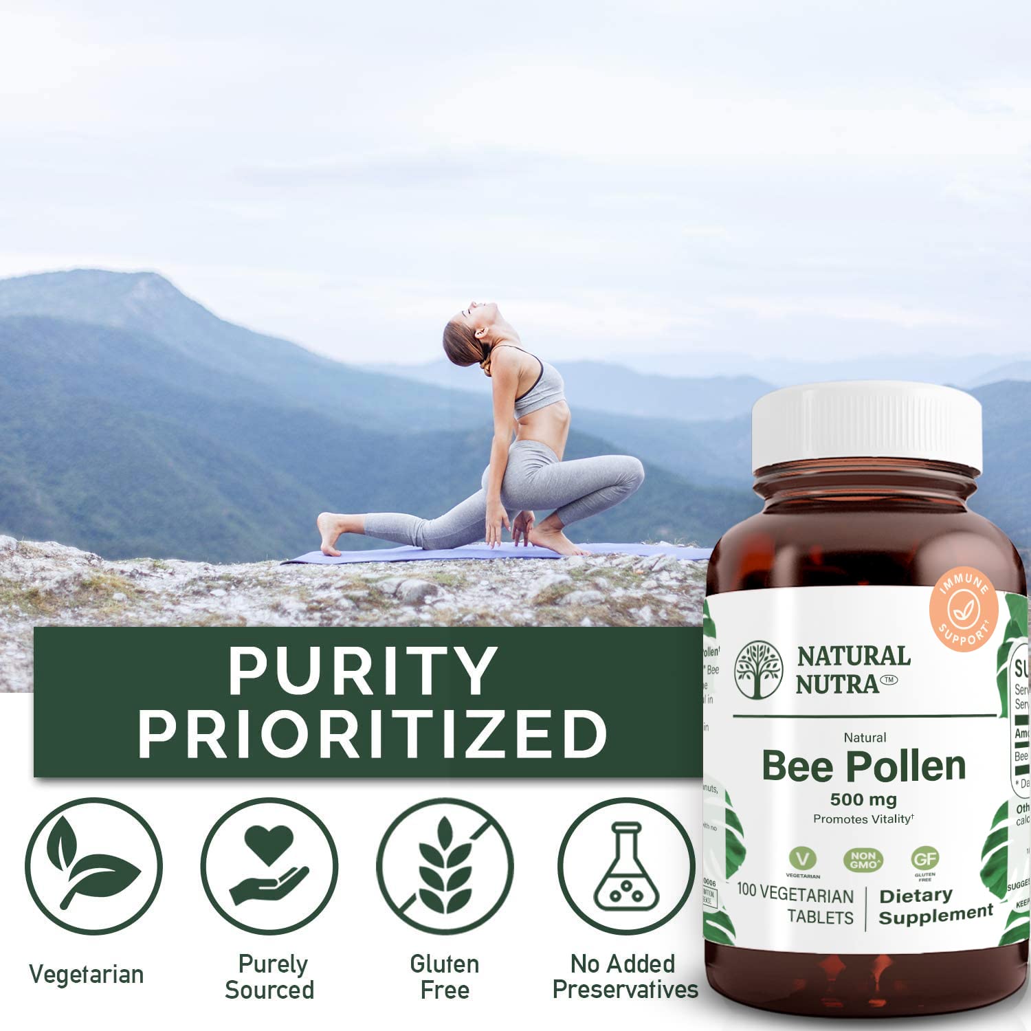 Natural Nutra Bee Pollen Tablets 500mg packaging