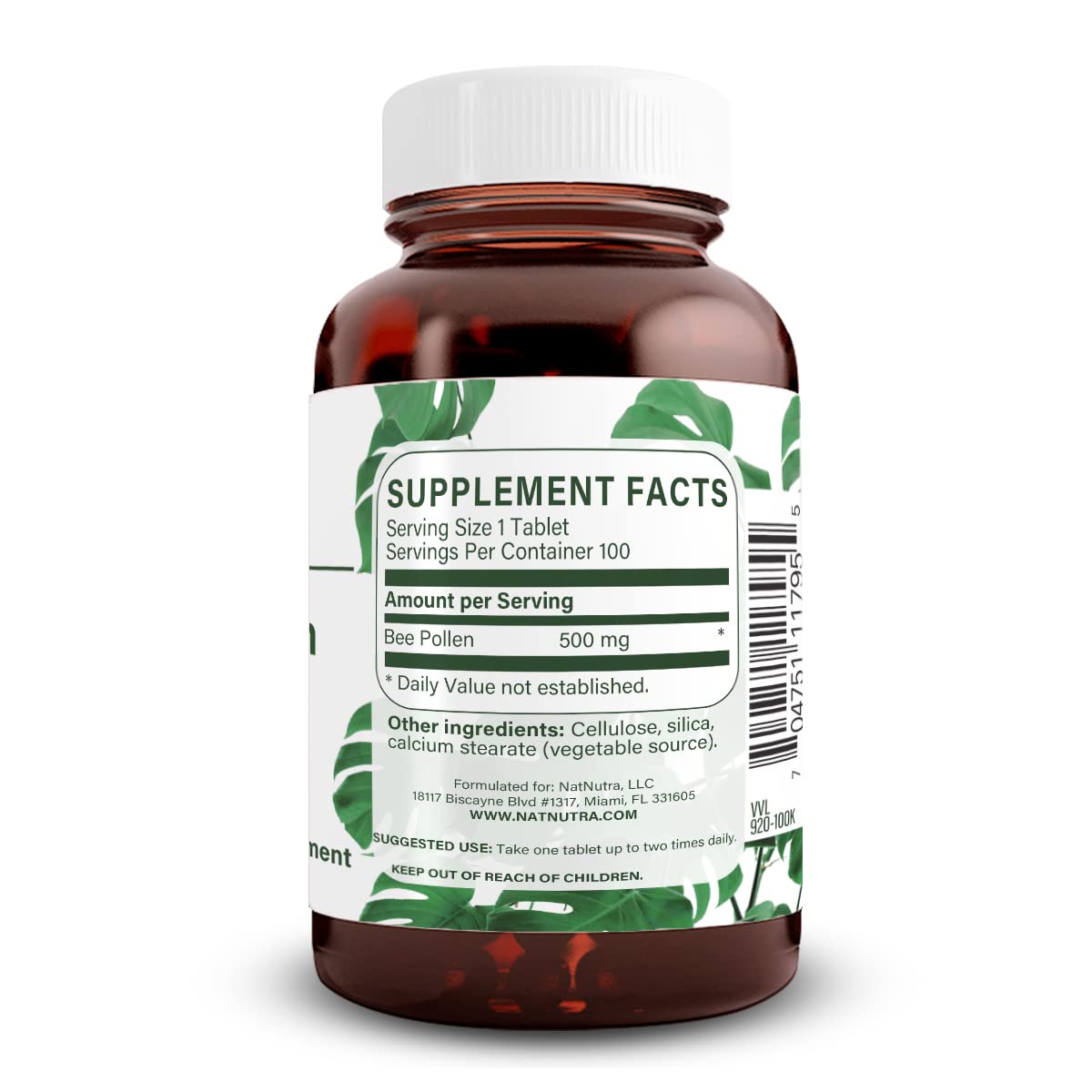 Natural Nutra Bee Pollen Tablets 500mg side view