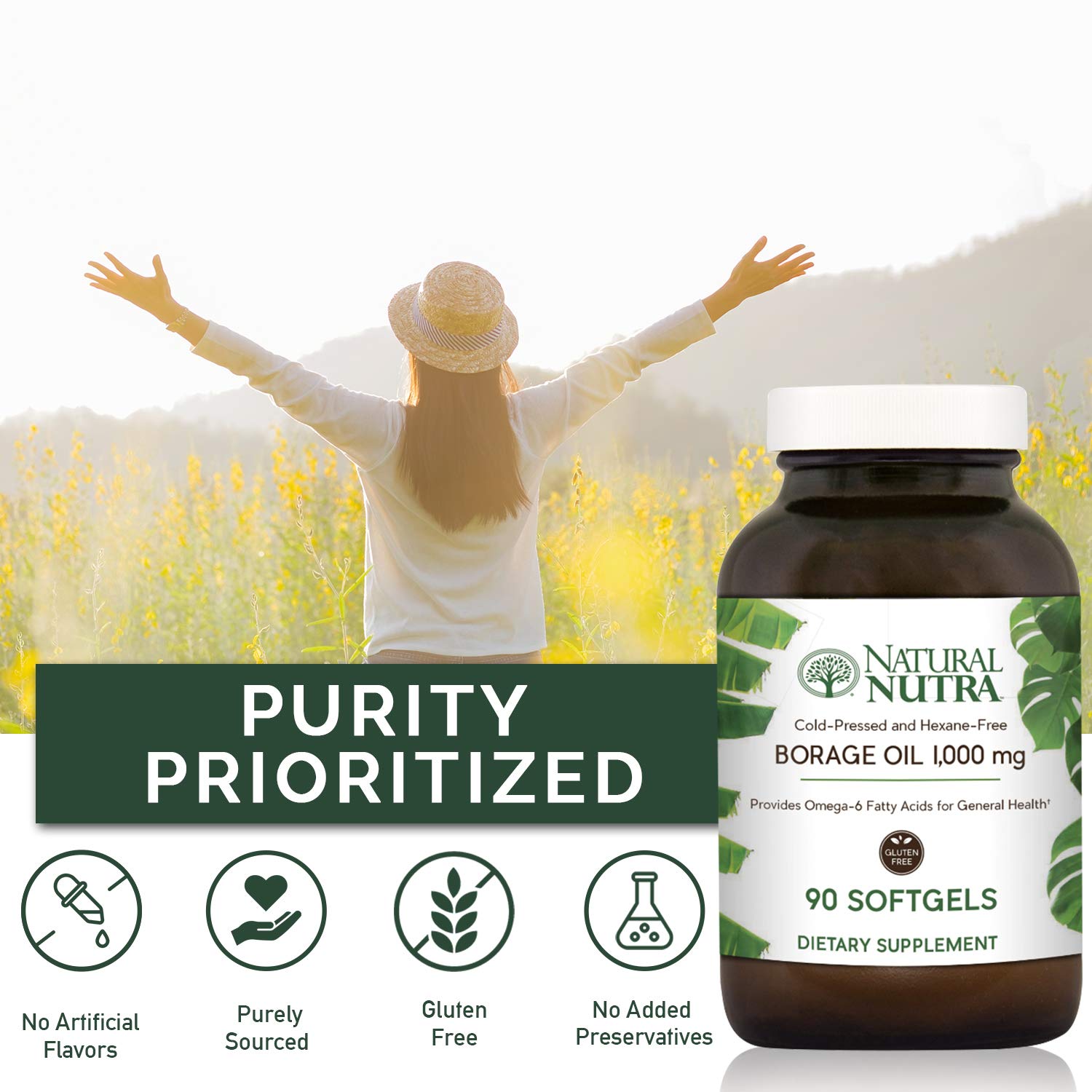 Natural Nutra Borage Seed Oil Capsules opened bottle