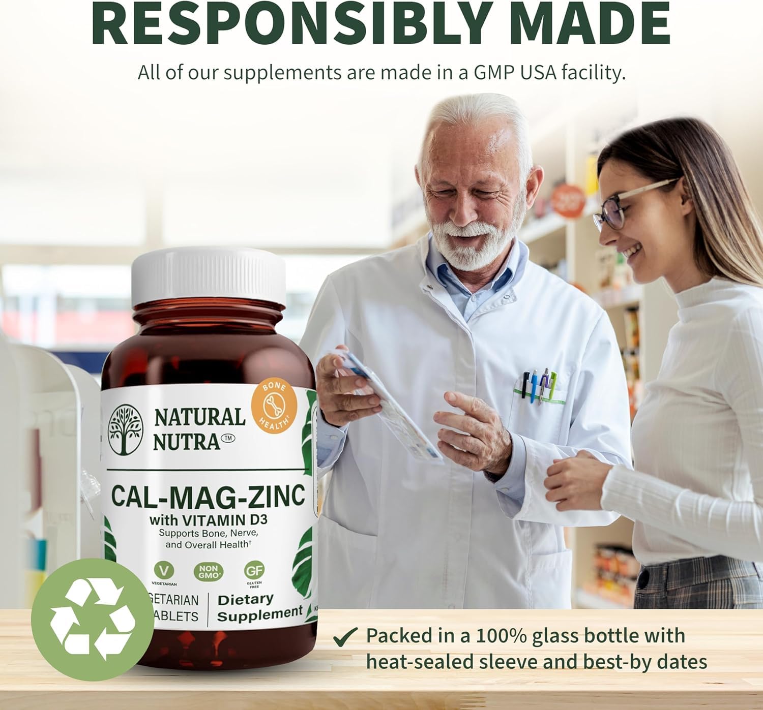 Natural Nutra Calcium Magnesium Zinc Supplement capsule close-up