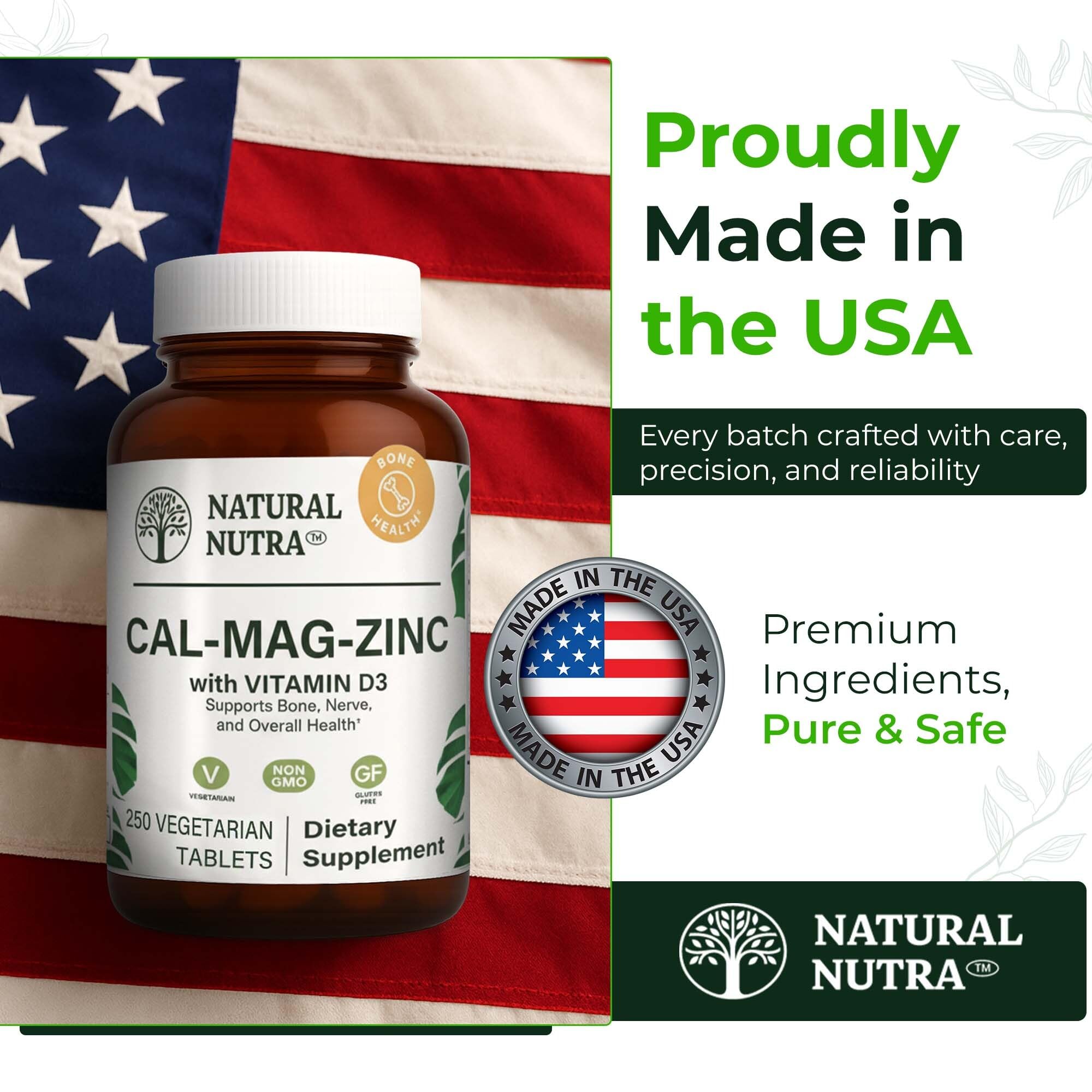 Natural Nutra Calcium Magnesium Zinc Supplement with a glass of water