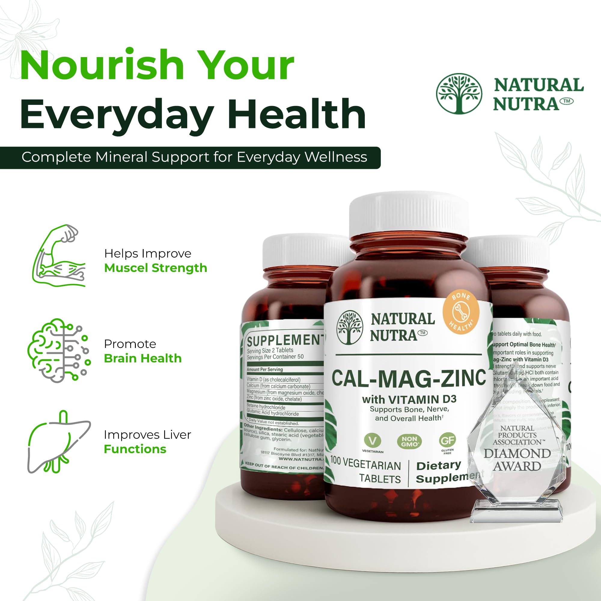 Natural Nutra Calcium Magnesium Zinc Supplement with other supplements