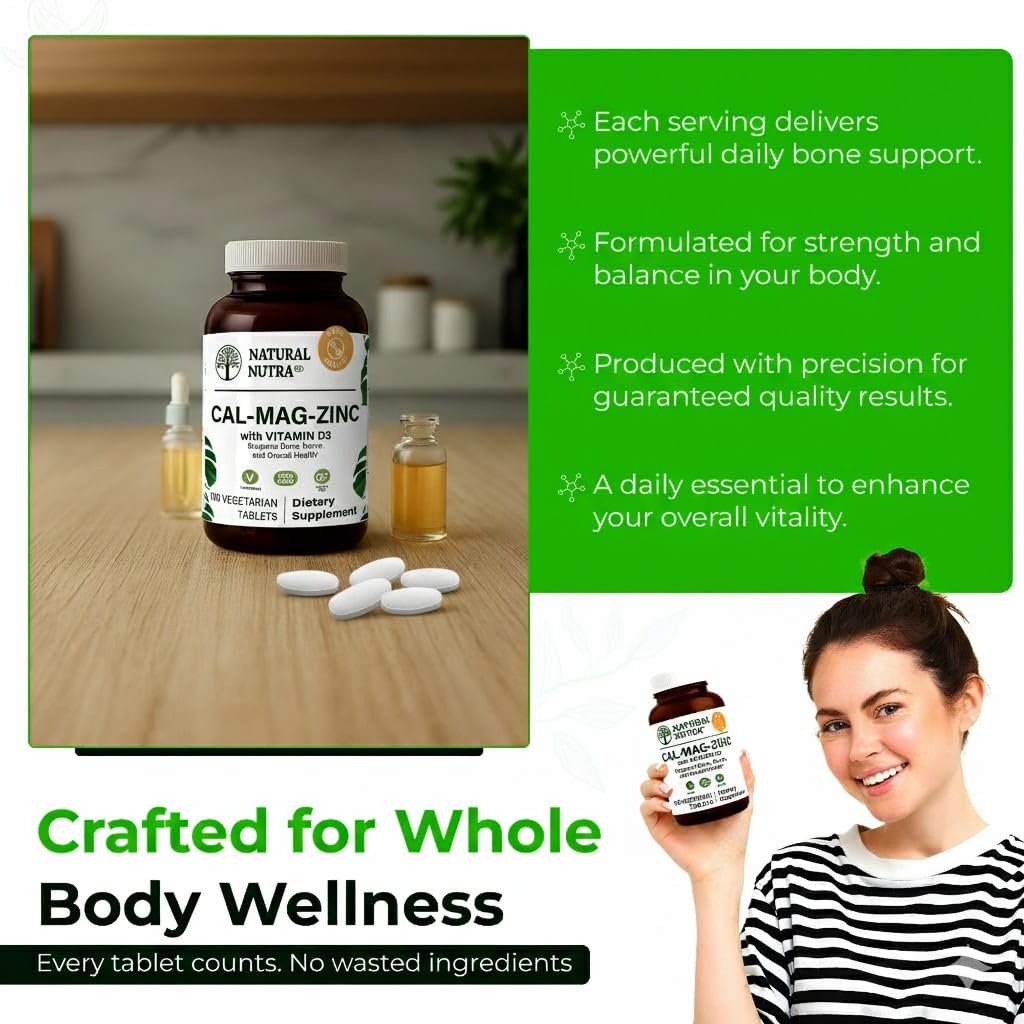 Natural Nutra Calcium Magnesium Zinc with Vitamin D3 bottle in lifestyle setting