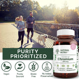 Natural Nutra Chromium Supplement capsules on a wooden surface