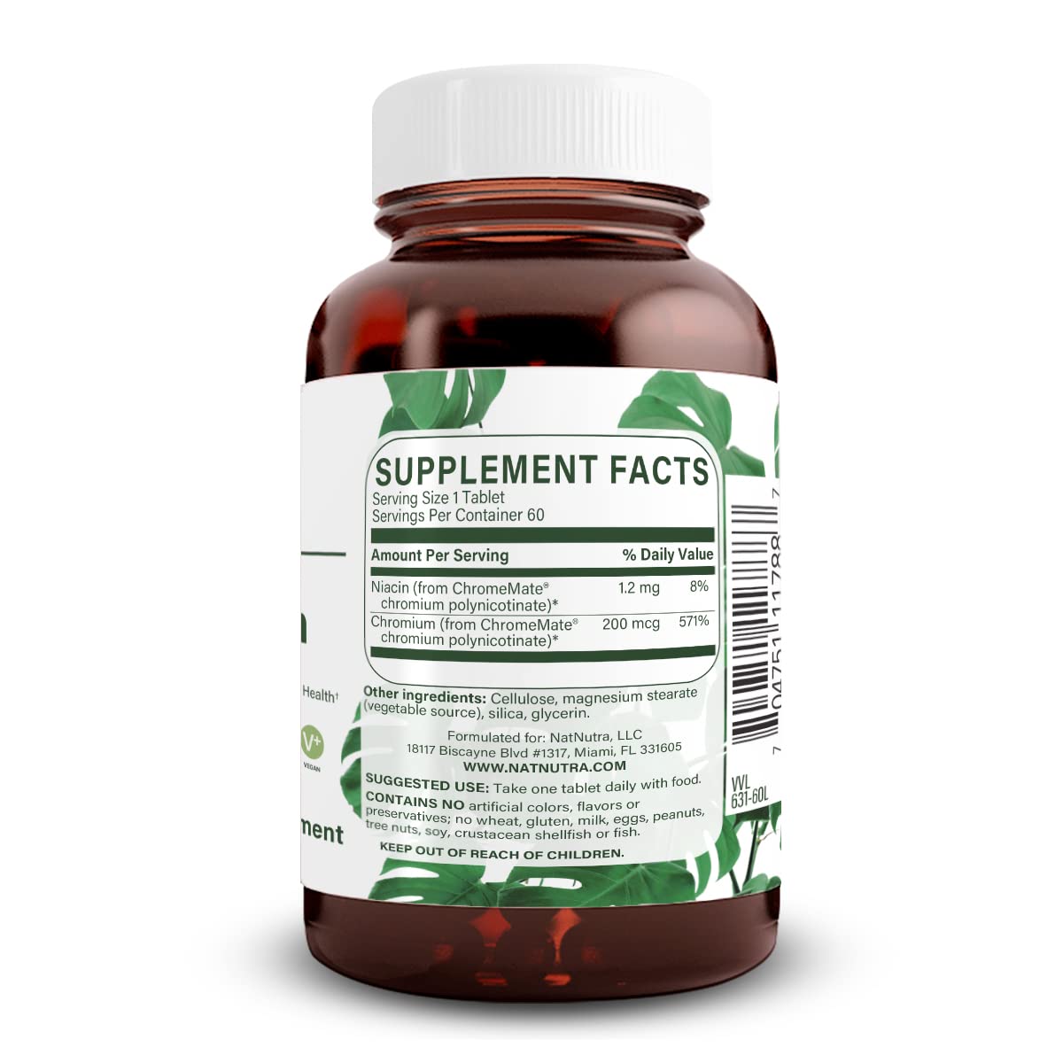 Natural Nutra Chromium Supplement side view showing label details